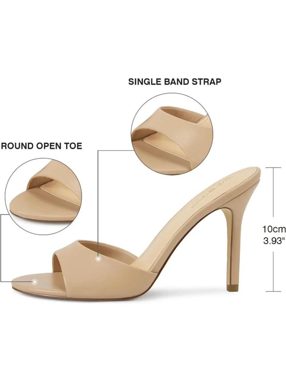 Women's Nude Faux Leather Single Strap Open Toe Round Toe Dess High Heel Sandals